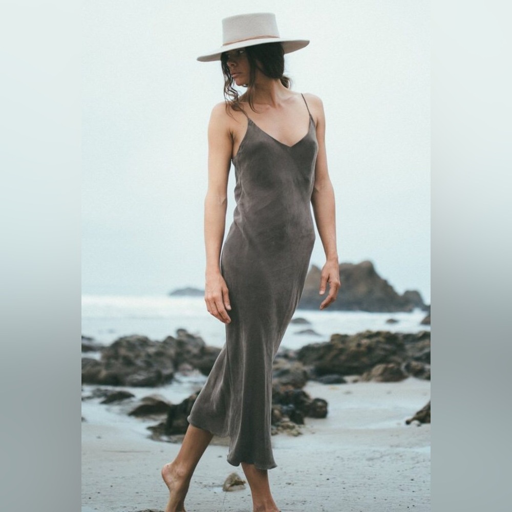 OZMA Anaise Maxi Slip Dress Cupro in Tobacco Size Large